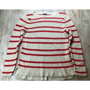 Talbots Petites Striped Cotton Rayon Sweater Cream Red Women's L Petite